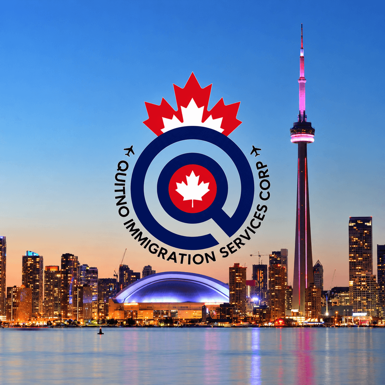 Quitno Immigration Services Corp. Toronto skyline brand emblem